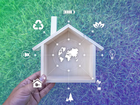 Model home surrounded by clean-energy icons